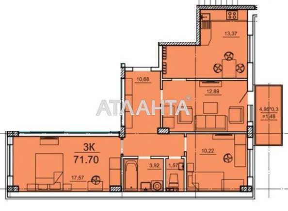 3-комнатная квартира по адресу Вокзальный пер. (площадь 72 м²) - Atlanta.ua