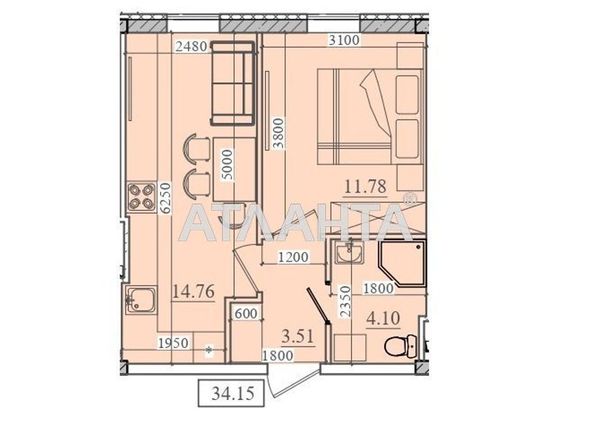 1-room apartment apartment by the address st. Slobodskaya (area 34,2 m2) - Atlanta.ua