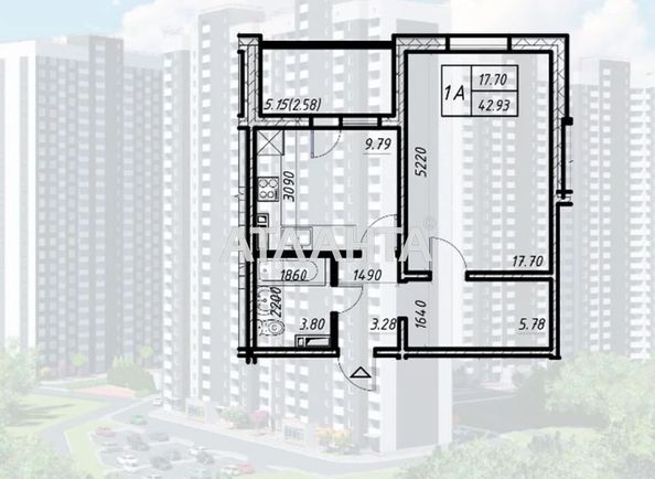 1-room apartment apartment by the address st. Konoplyanskaya (area 42,9 m2) - Atlanta.ua - photo 2