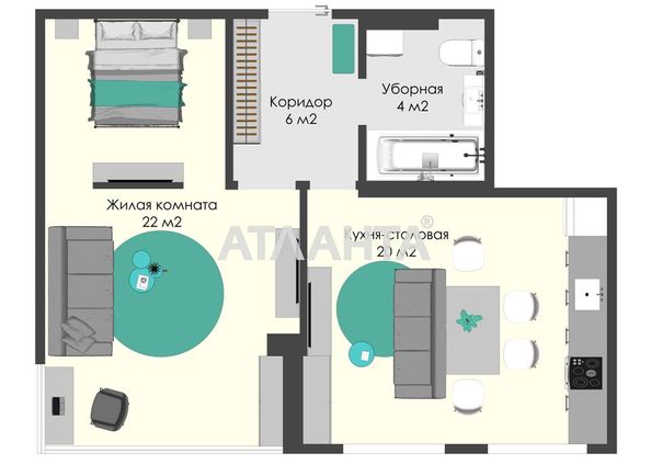 1-комнатная квартира по адресу ул. Бочарова ген. (площадь 52,1 м²) - Atlanta.ua - фото 6