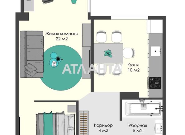 1-комнатная квартира по адресу ул. Бочарова ген. (площадь 38,9 м2) - Atlanta.ua - фото 6