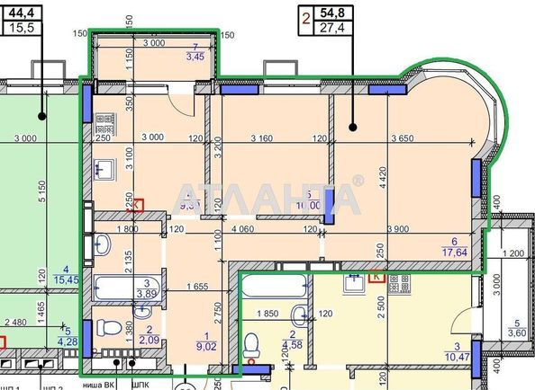 2-rooms apartment apartment by the address st. Molodezhnaya (area 54,8 m2) - Atlanta.ua