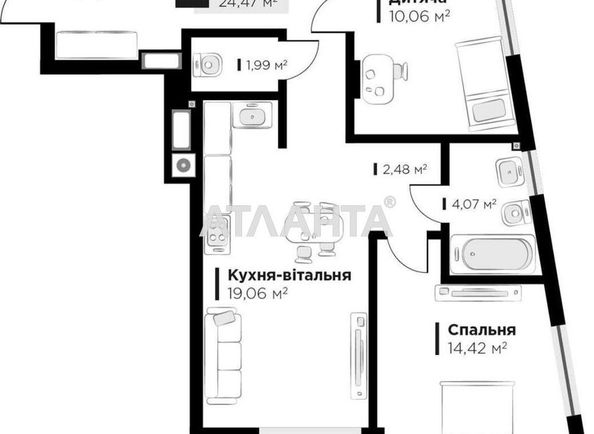 2-комнатная квартира по адресу ул. Красной Калины (площадь 64,0 м2) - Atlanta.ua - фото 11
