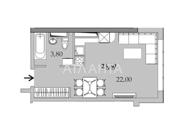 1-room apartment apartment by the address st. Vilyamsa ak (area 25,8 m2) - Atlanta.ua - photo 2