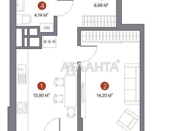 1-room apartment apartment by the address st. Oleksandra Olesya (area 40,8 m2) - Atlanta.ua - photo 2