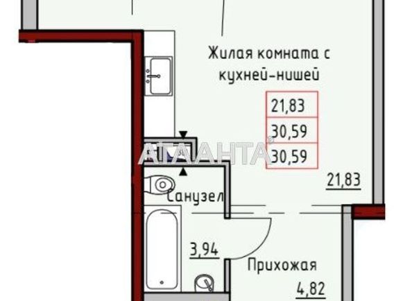 1-room apartment apartment by the address st. Raskidaylovskaya Stanislavskogo (area 29,7 m2) - Atlanta.ua