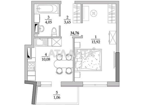 1-room apartment apartment by the address st. Vilyamsa ak (area 36,6 m²) - Atlanta.ua - photo 10