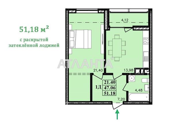 1-комнатная квартира по адресу ул. Франко Ивана (площадь 51 м²) - Atlanta.ua - фото 2