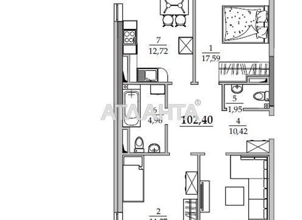 3-rooms apartment apartment by the address st. Sportivnaya (area 102,0 m2) - Atlanta.ua
