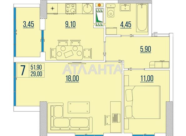 2-rooms apartment apartment by the address st. Bugaevskaya Instrumentalnaya (area 52,0 m2) - Atlanta.ua