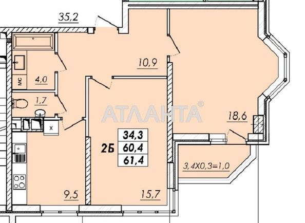 2-rooms apartment apartment by the address st. Ovidiopolskaya dor (area 61,5 m2) - Atlanta.ua - photo 4