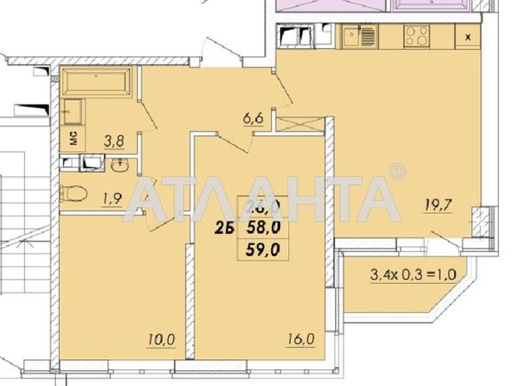 2-rooms apartment apartment by the address st. Ovidiopolskaya dor (area 59,0 m2) - Atlanta.ua