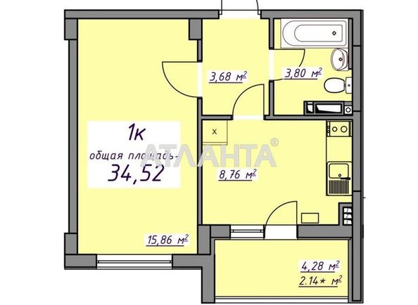 1-комнатная квартира по адресу ул. Европейская (площадь 34,5 м2) - Atlanta.ua - фото 4