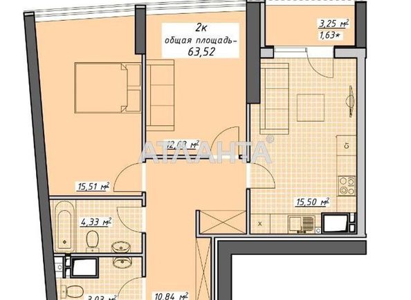 2-rooms apartment apartment by the address st. Kurortnyy per (area 64,0 m2) - Atlanta.ua - photo 3