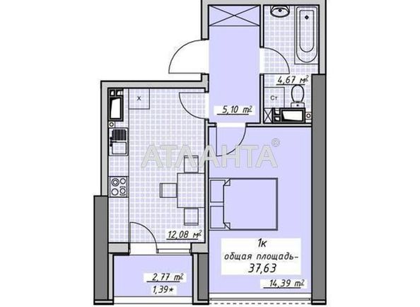 1-комнатная квартира по адресу Курортный пер. (площадь 37,6 м2) - Atlanta.ua - фото 3