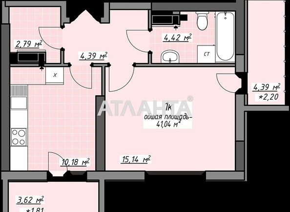 1-room apartment apartment by the address st. Glushko ak pr Dimitrova pr (area 41 m²) - Atlanta.ua - photo 2
