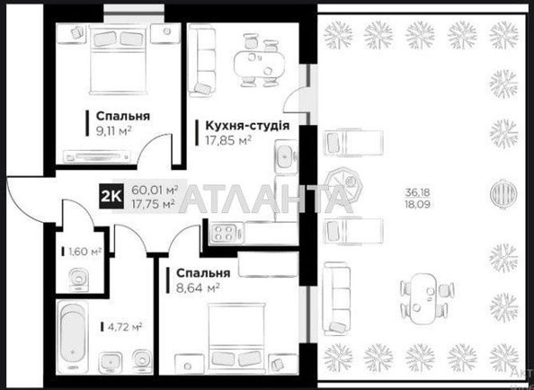 2-комнатная квартира по адресу Пасечная ул.   (площадь 60,1 м²) - Atlanta.ua