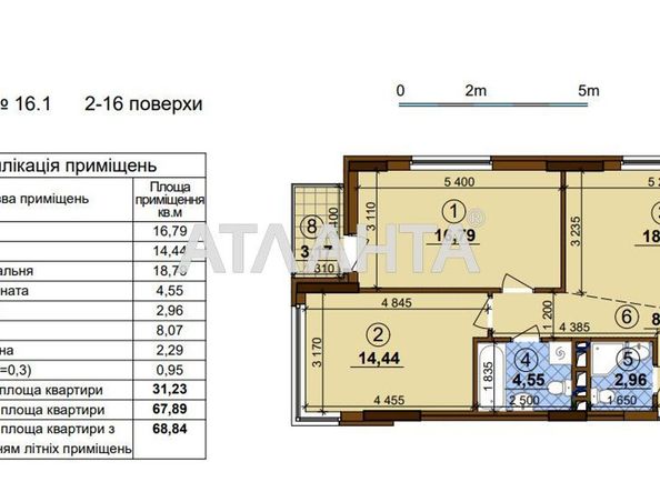 1-room apartment apartment by the address st. Oleksandra Olesya (area 68,9 m2) - Atlanta.ua - photo 2