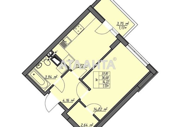 1-room apartment apartment by the address st. Vorobeva ak (area 37,8 m²) - Atlanta.ua