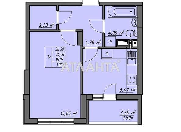 1-room apartment apartment by the address st. Vorobeva ak (area 36,4 m2) - Atlanta.ua