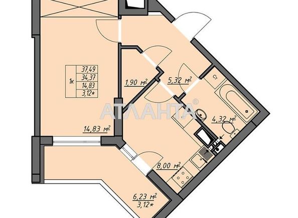 1-room apartment apartment by the address st. Vorobeva ak (area 37,5 m2) - Atlanta.ua