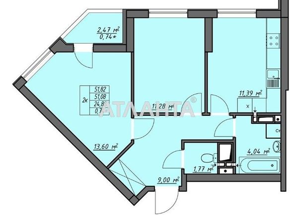 2-rooms apartment apartment by the address st. Vorobeva ak (area 51,8 m2) - Atlanta.ua