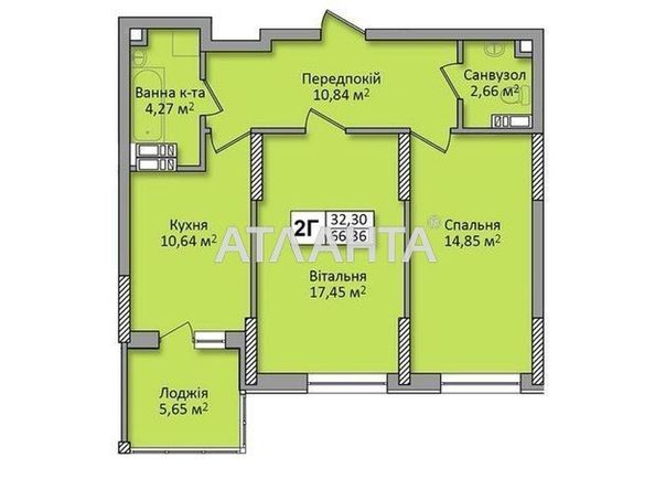 2-комнатная квартира по адресу ул. Кондратюка Юрия (площадь 67,0 м2) - Atlanta.ua