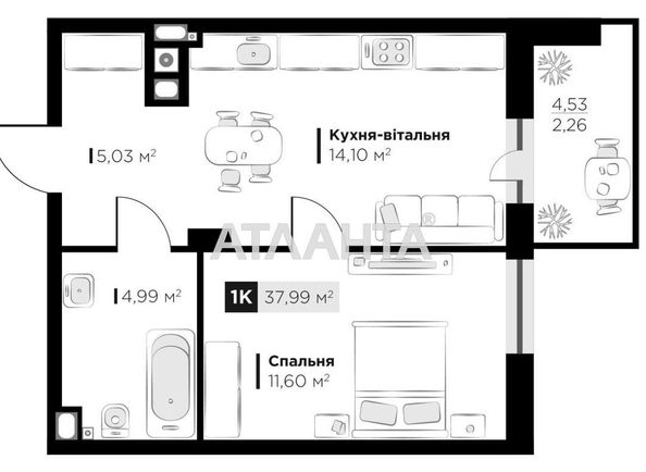 1-room apartment apartment by the address st. Orlika Pilipa (area 38,0 m2) - Atlanta.ua - photo 8