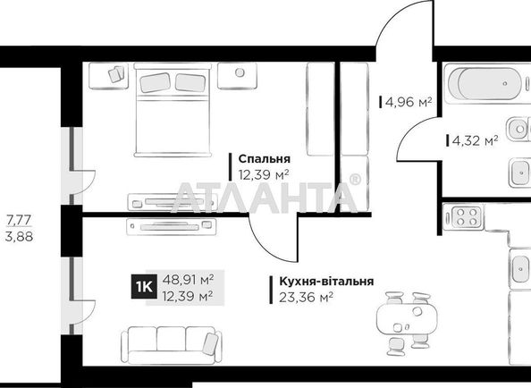 1-комнатная квартира по адресу ул. Галицкая (площадь 48,9 м2) - Atlanta.ua