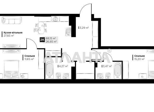 1-room apartment apartment by the address st. Galitskaya (area 68,2 m2) - Atlanta.ua