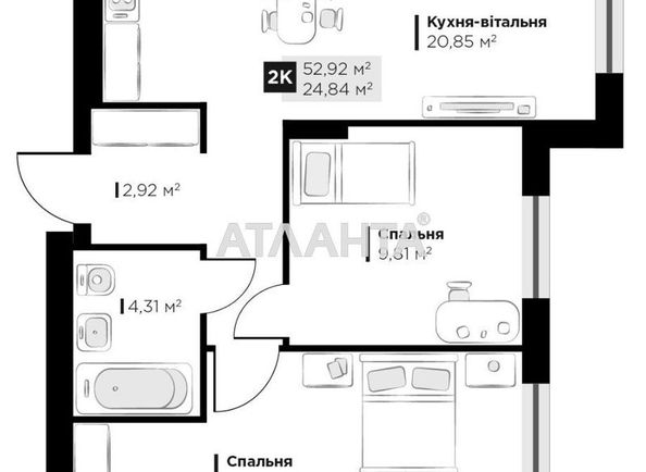 2-rooms apartment apartment by the address st. Galitskaya (area 52,9 m2) - Atlanta.ua - photo 5