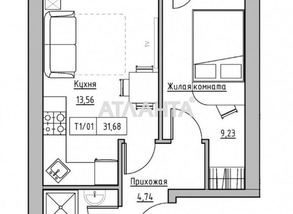 1-room apartment apartment by the address st. Spreysa (area 33,3 m2) - Atlanta.ua - photo 3