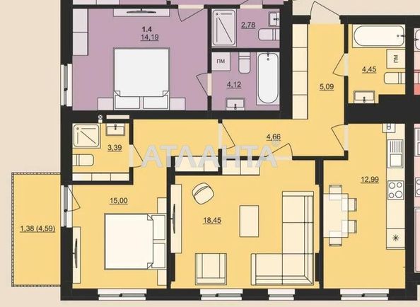 2-rooms apartment apartment by the address st. Lemkovskaya ul (area 65,4 m2) - Atlanta.ua - photo 2