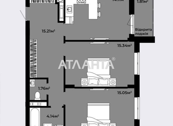 2-кімнатна квартира за адресою вул. Героїв Крут (площа 67,4 м2) - Atlanta.ua