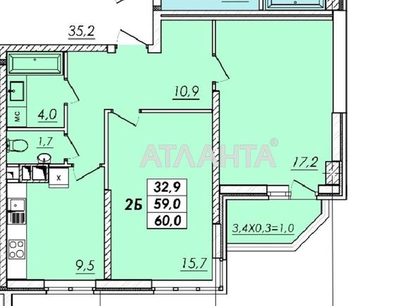 2-rooms apartment apartment by the address st. Ovidiopolskaya dor (area 60,2 m2) - Atlanta.ua - photo 2