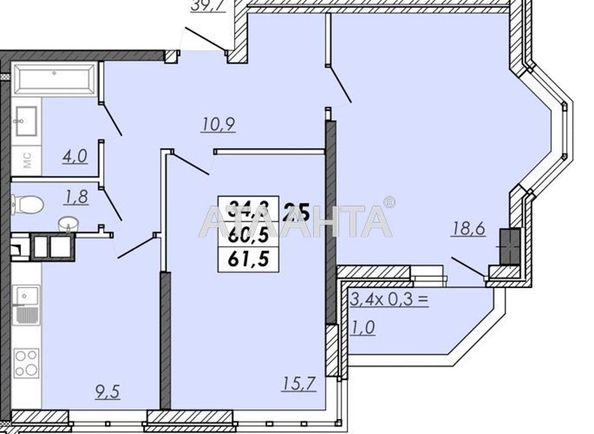 2-rooms apartment apartment by the address st. Ovidiopolskaya dor (area 61,6 m2) - Atlanta.ua