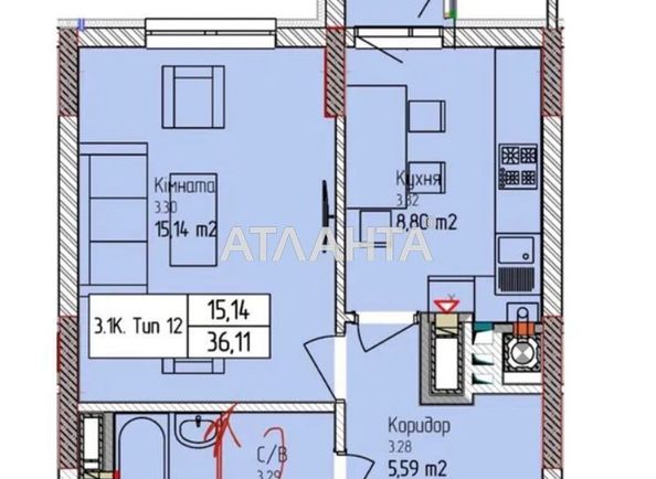 1-room apartment apartment by the address st. Svyatoshinskaya (area 38 m²) - Atlanta.ua