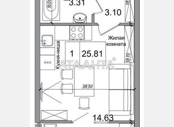 1-room apartment apartment by the address st. 7 km ovidiopolskoy dor (area 26 m²) - Atlanta.ua - photo 2