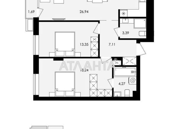 2-комнатная квартира по адресу Замарстыновская ул. (площадь 73,8 м²) - Atlanta.ua