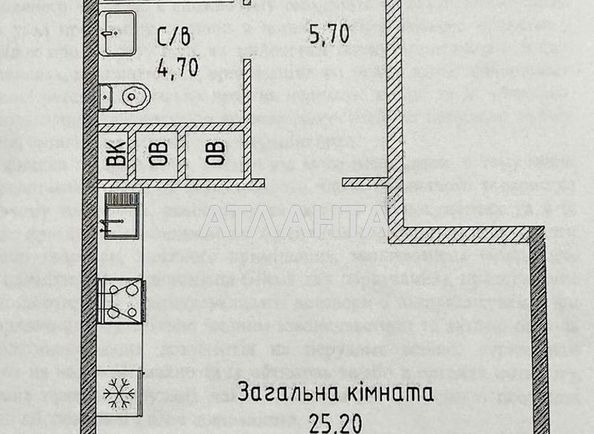 1-комнатная квартира по адресу ул. Гагаринское плато (площадь 35,6 м²) - Atlanta.ua - фото 3