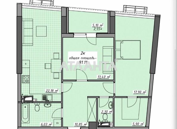2-кімнатна квартира за адресою Курортний пров. (площа 81 м²) - Atlanta.ua - фото 10