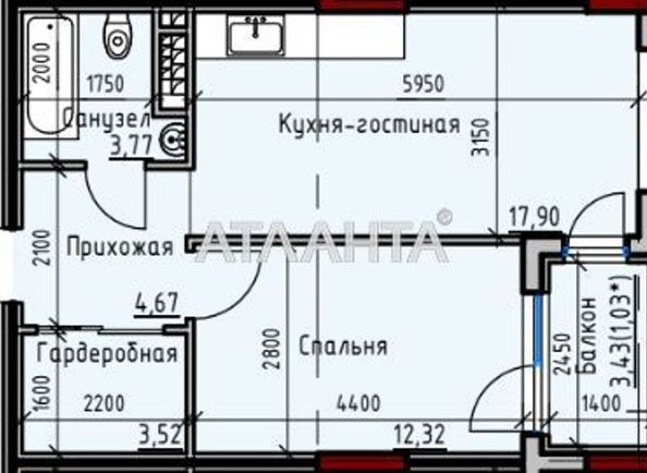 1-room apartment apartment by the address st. Dachnaya (area 43,4 m²) - Atlanta.ua