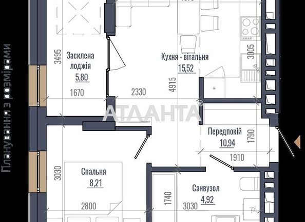 1-комнатная квартира по адресу Навроцкого В. Ул.   (площадь 37,4 м²) - Atlanta.ua - фото 2