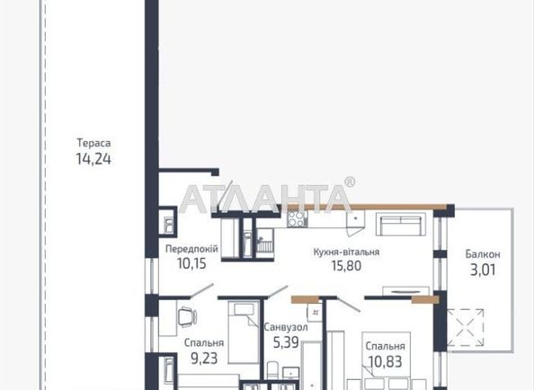 2-комнатная квартира по адресу Навроцкого В. Ул.   (площадь 68,4 м²) - Atlanta.ua