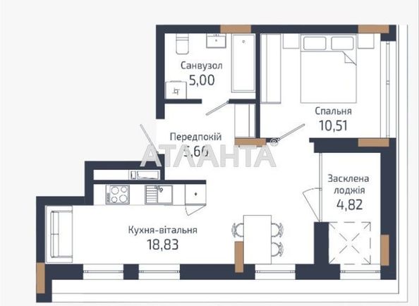 1-кімнатна квартира за адресою вул. Навроцького (площа 44,9 м²) - Atlanta.ua