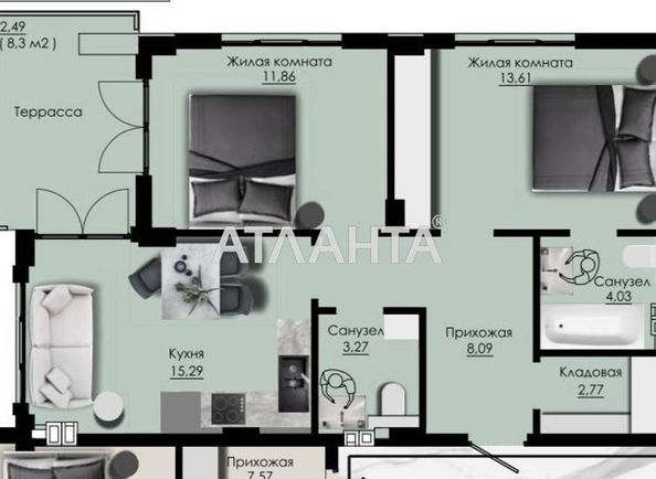 2-rooms apartment apartment by the address st. Marselskaya (area 62 m²) - Atlanta.ua - photo 10