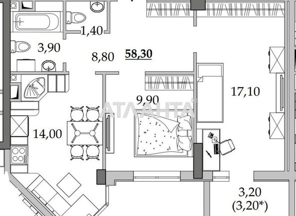 2-комнатная квартира по адресу ул. Вильямса ак. (площадь 58,3 м²) - Atlanta.ua