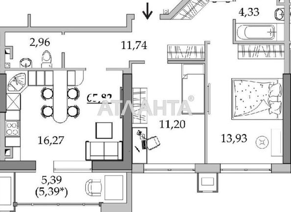 2-rooms apartment apartment by the address st. Vilyamsa ak (area 68,9 m²) - Atlanta.ua