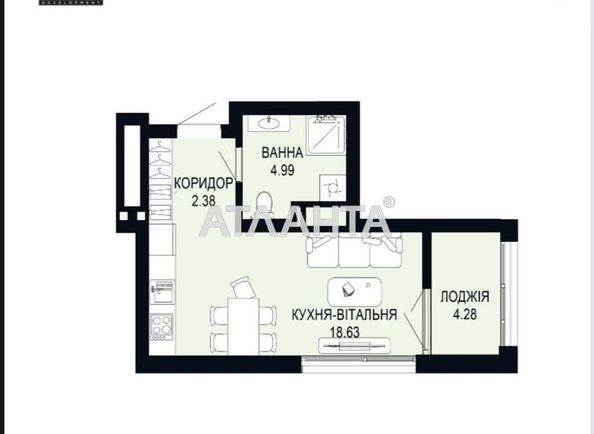 1-room apartment apartment by the address st. Shchurata V ul (area 30,3 m²) - Atlanta.ua - photo 2