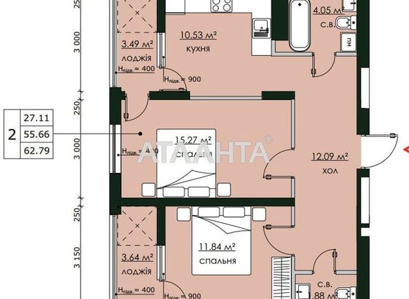 2-кімнатна квартира за адресою вул. Городницька (площа 62,8 м²) - Atlanta.ua - фото 2